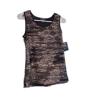 Kasper Black Gold Silver Metalic Stretch Sleeveless Blouse Petite Small​